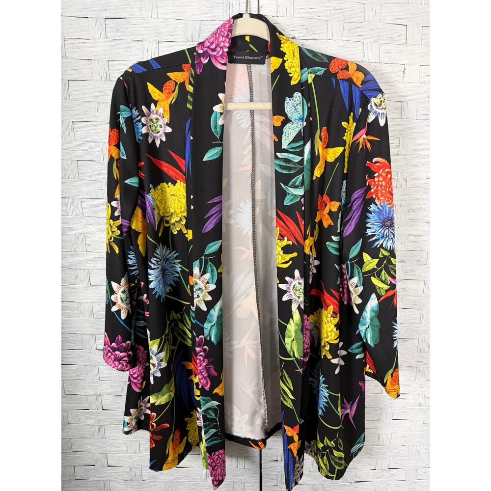 Travel elements women’s cardigan, tropical floral, wrinkle, free, colorful